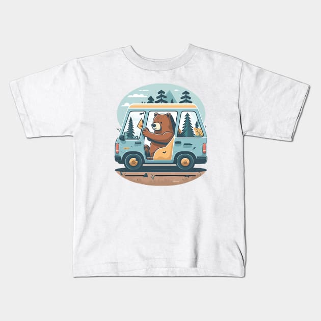 Bear's Wild Van Adventure Kids T-Shirt by zoocostudio